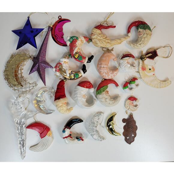 Vintage Moon Santa Claus Ornaments Christmas Tree Anthropomorphic Crescents 24 - Picture 11 of 16